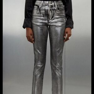 Grlfrnd Brand Silver Coated Metallic High Waisted Skinny Jeans Size 26